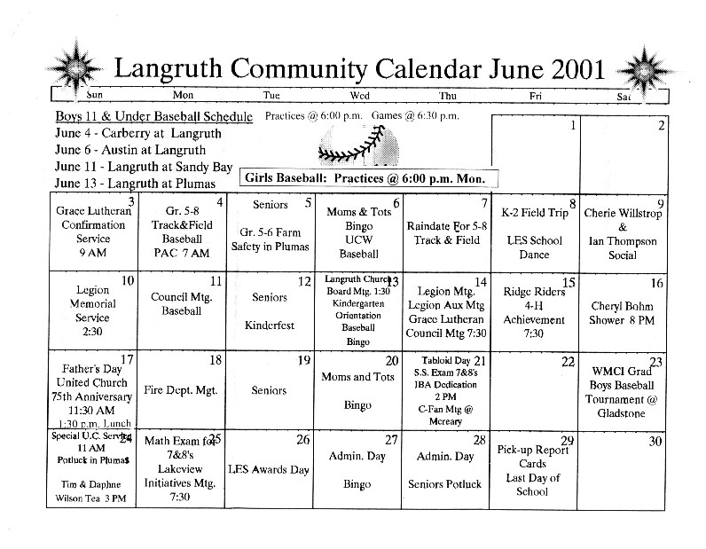 calendar june 2001